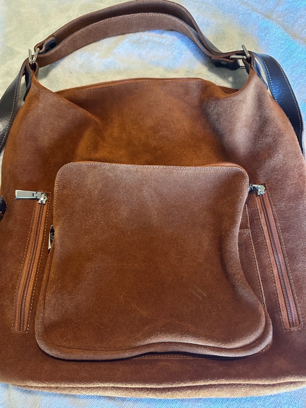 Nortani Leather brand handmade Italian leather suede convertible backpack bag.